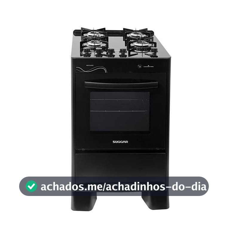 FOGÃO SUGGAR NEO GLASS 4 QUEIMADORES PRETO BIVOLT FGVNG410PT