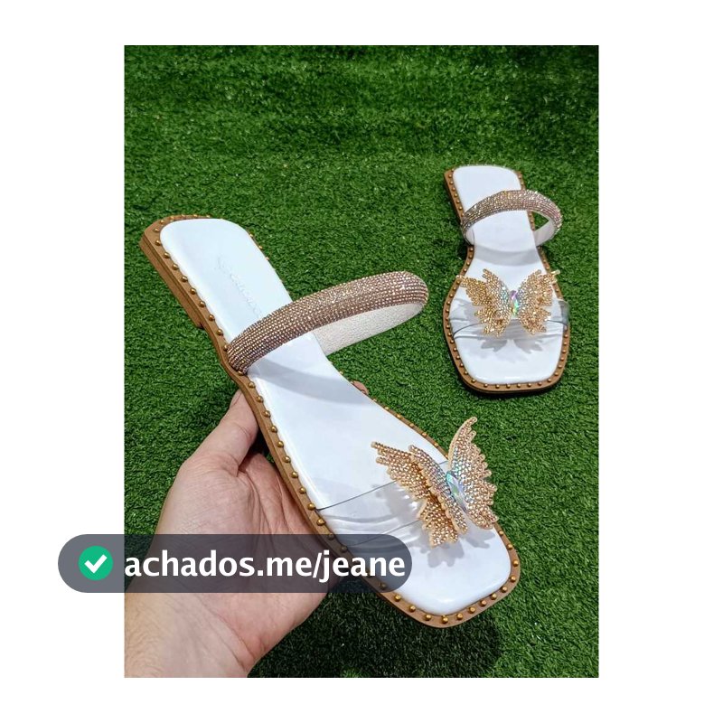 Sandália Rasteira Feminina Borboleta com Strass brilho – 3 Cores Lançamento