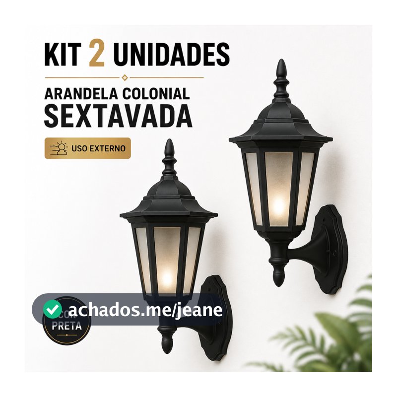 Kit 2 Arandela Colonial Vintage Clássica Parede Externa Jardim p LED Sextavada Decorativa Luminária