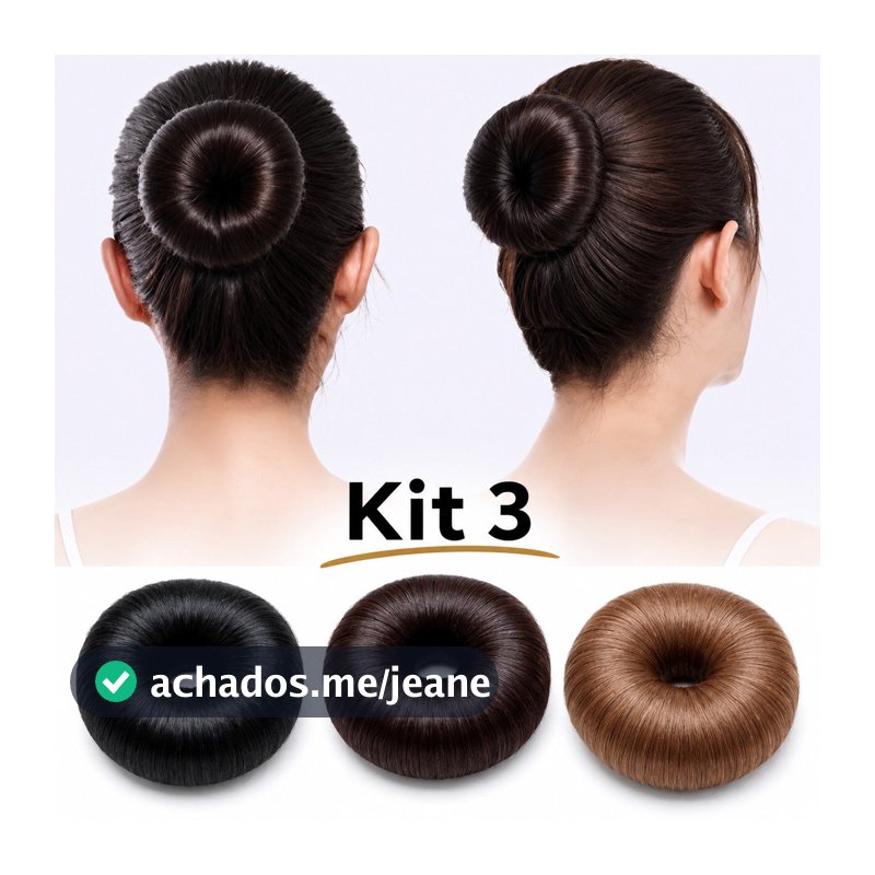 Conjunto 3 Coque Postiço Sintético Encaracolado com Elástico | Aplique de Cabelo Natural para Penteados e Coques