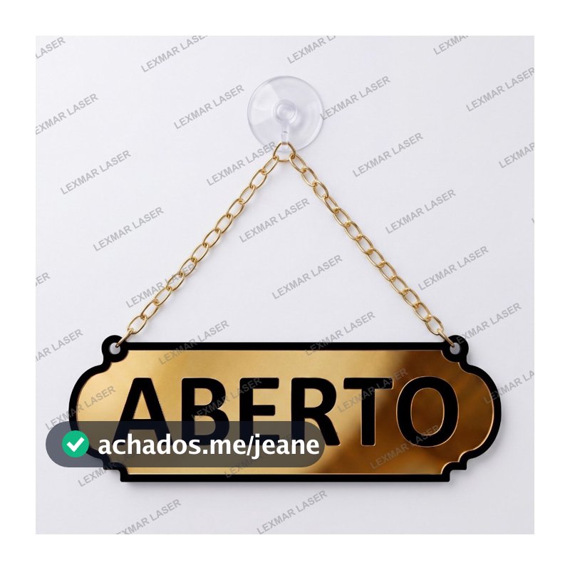 Placa de Sinalização Aberto e Fechado Acrílico Espelhado com Ventosa 25x8 Loja Comércio Dourado