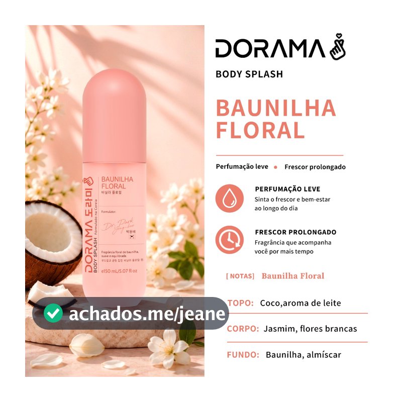 DORAMA Body Splash Desodorante Colônia Feminino 150ml Fragrância Fixação Prolongada Uso Dia e Noite