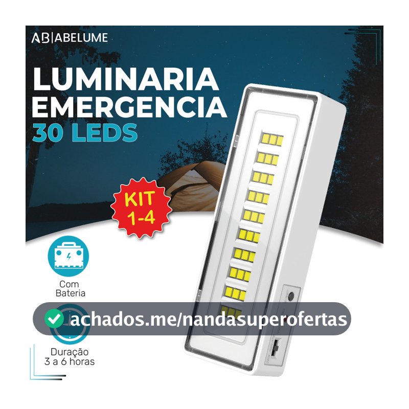 Luminária Emergência Lâmpada Portátil 30 Leds Recarregável Bivolt Luz Branca Fria