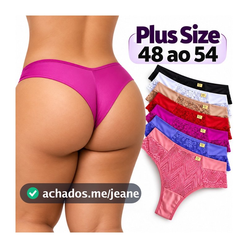 Kit Calcinha Plus size Fio Duplo Lateral Dupla c/ Renda Lingerie Feminina Conforto