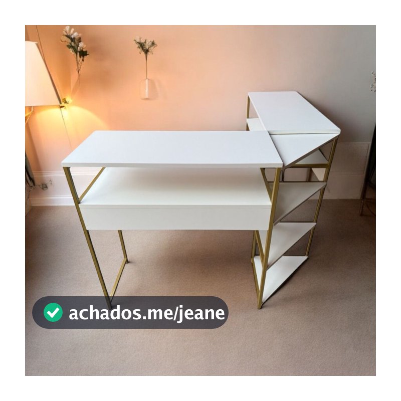 Mesa Manicure em L Padrão Industrial MDF Branco 5 Cores Metalon Profissional