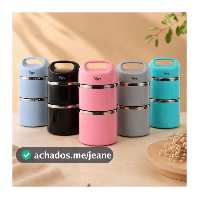 Pote Lancheira Marmita 3 Compartimentos Vertical Tampa Alça 1.080ML