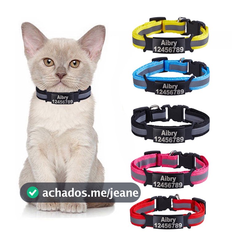 Nome Da Identificação Personalizada Tag Cat Collar Bell Necklace De Segurança Nylon Refletivo Kitten Placa De Gravada
