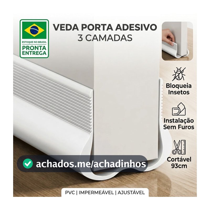 Protetor Veda Porta Adesivo PVC Flexível 93cm Contra Insetos Ratos Poeira Vento Isolamento Acústico Cortável 3 Camadas