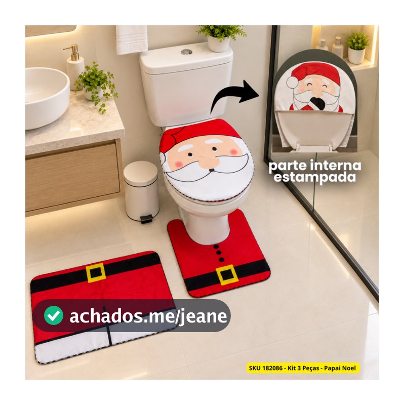 Jogo De Banheiro Kit Tapete Conjunto 3 Peças Estampado Natal Festa Natal Estampas Divertidas