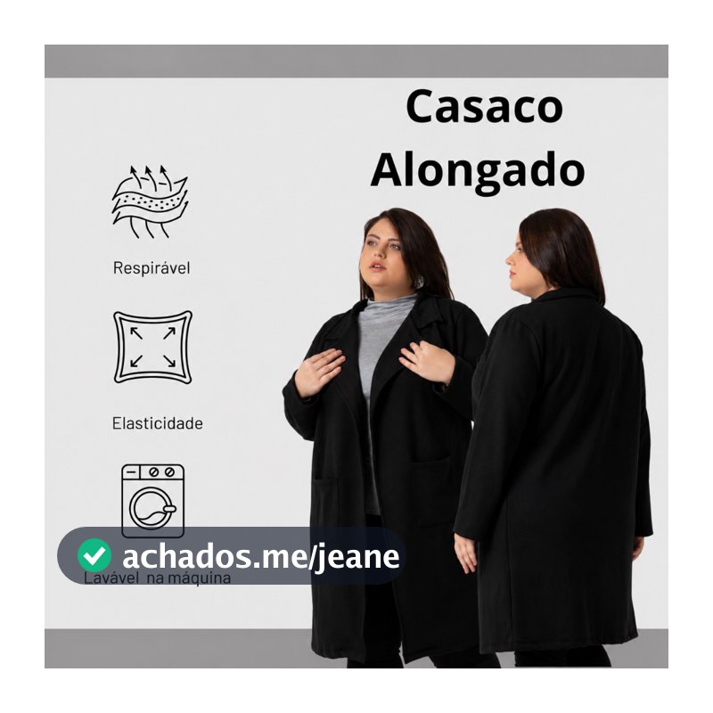 Casaco Sobretudo Alongado De Moletom Feminino Plus Size Elegante Inverno Com Bolsos