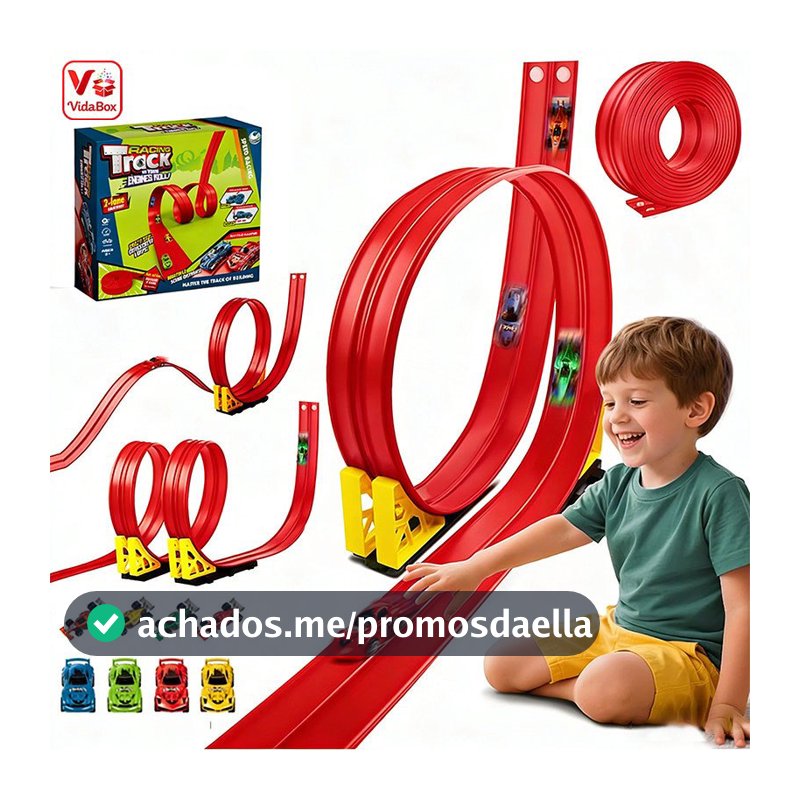Pista de Corrida Flexível 20FT com Ventosas 2 Veículos e 2 Carros de Retrocesso Brinquedo Infantil