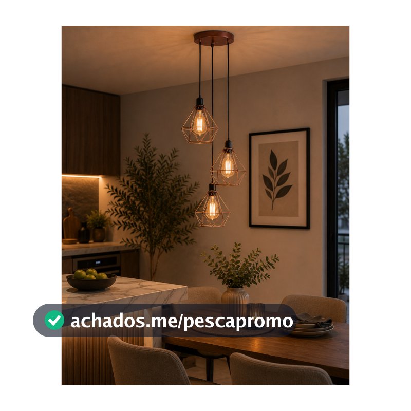 Luminária Teto Conjunto Lustre Pendente Diamante Triplo e-led Aramado Cozinha Sala Quarto Lavabo