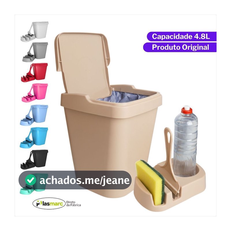 Kit Pia Com Lixeira 4,8L Rodinho e Porta Detergente Color Para Cozinha