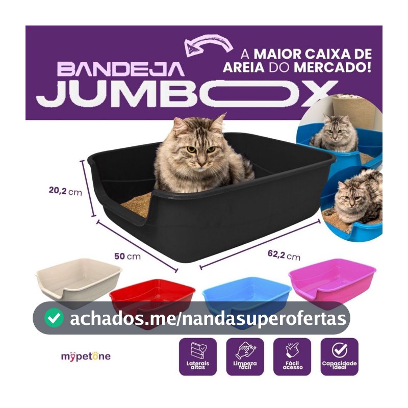 Caixa de Areia Gatos Grande 62x50x20 Furba Jumbox Pet Injet