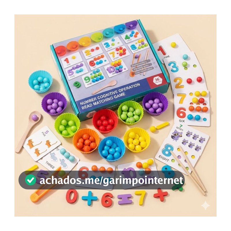 Jogo Educativo de Contar e Cores Montessori - Kit Matemática Madeira Coordenação Motora