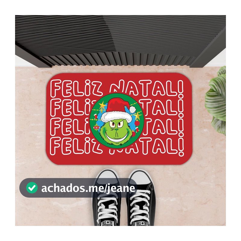 Tapete de Porta Engraçado Antiderrapante 34x60cm 2mm | Decorativo Borracha | FELIZ NATAL GRINCH