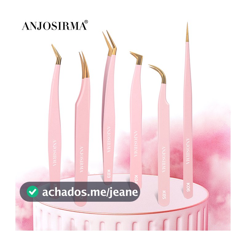ANJOSIRMA Pinças de aço inoxidável para extensão dos cílios, pinças anti-estáticas de alta precisão, cor rosa, 1 parte