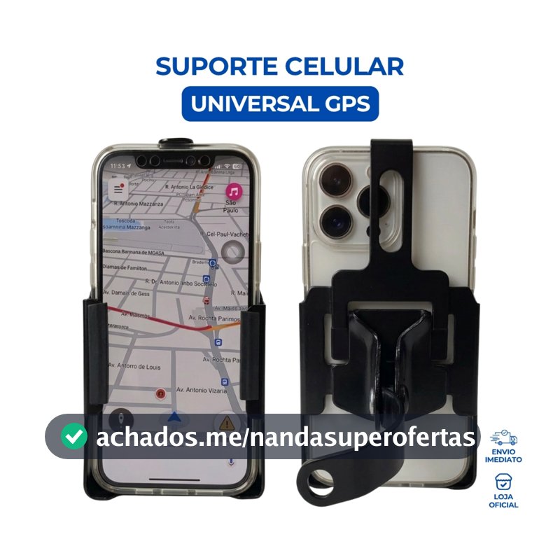 Suporte Celular Ferro Moto Universal Reforço Proteção Preto Articulado Motoboy