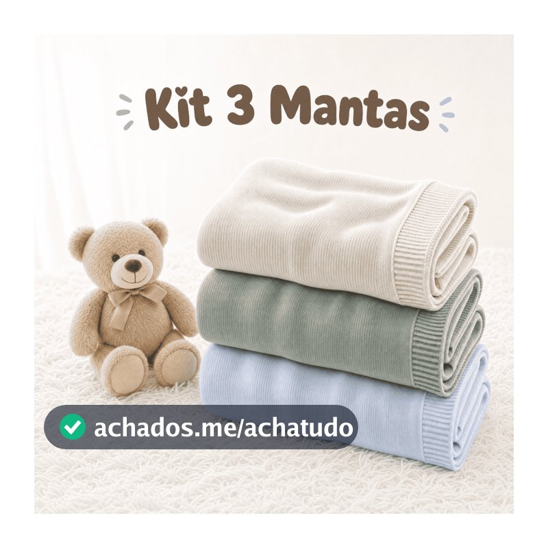Kit 3 Cobertor de Bebê Tricô Manta Básica Liso Saída Maternidade Quentinha Unissex Menino Menina Presente