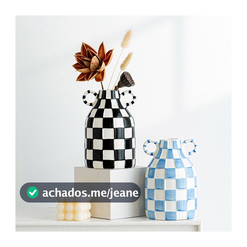 Vaso De Cerâmica Xadrez , Peça Elegante De Destaque Para Decoração De Mesa De Sala De Estar