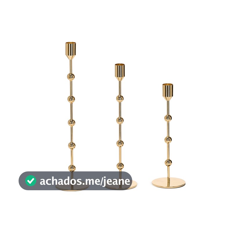 Kit Castiçais Dourados 3 Peças Metal Decorativo Luxo