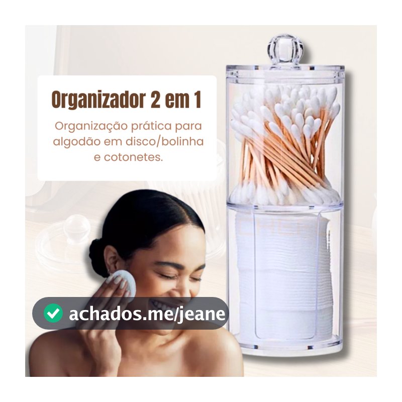 Porta Algodão e Cotonete Duplo em Acrílico Transparente