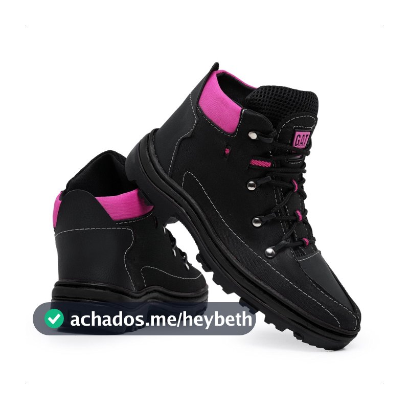 Bota Coturno Feminino Adventure Tênis Cano Curto Preto Rosa do 33 ao 40