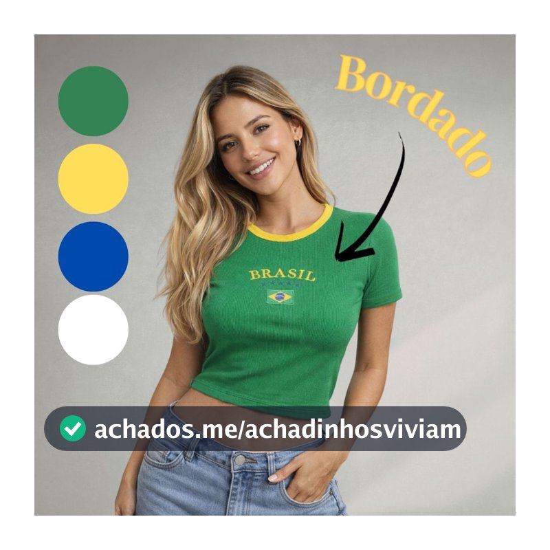 Blusa Feminina Eleição Cropped Seleção Brasil Canelada Ribana Bordada Patriota