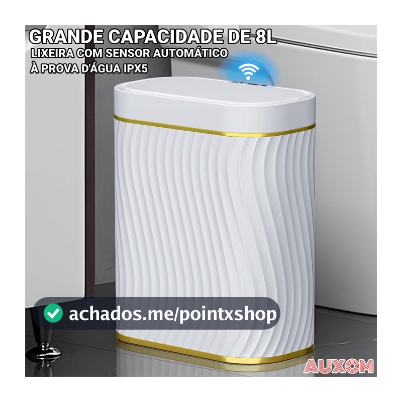 8 Litros Lixeira Com Sensor Automática Operada Por Bateria Branco