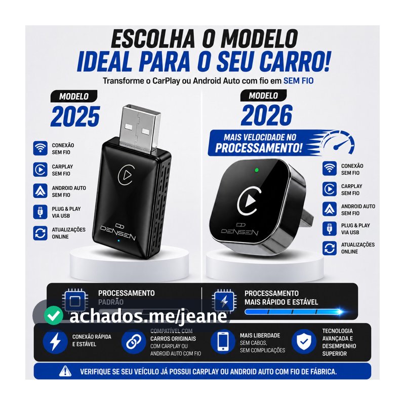 Carplay Adaptador Sem Fio Car Play Android Auto 2 Em 1 Usb Wireless Automático 2026 D Densen