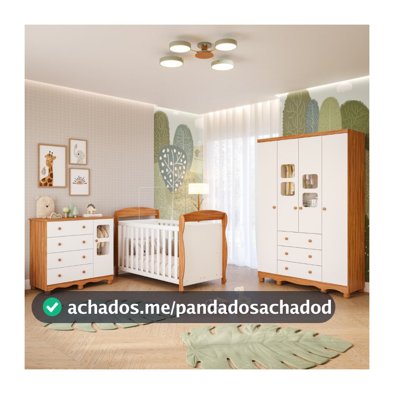 Quarto Bebê Completo Berço Americano Marquesa 3em1 Guarda Roupa 4 Portas Cômoda Uli 100% MDF Faura