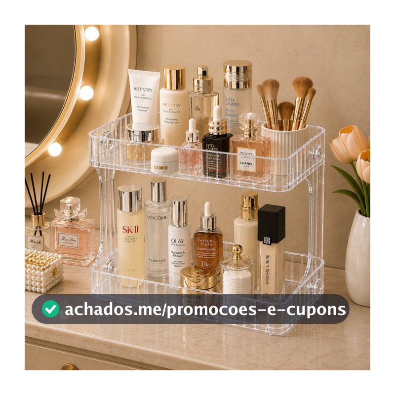 Organizador Duplo para Cosméticos Perfumes Maquiagem e Produtos de Higiene para Banheiro e Penteadeira