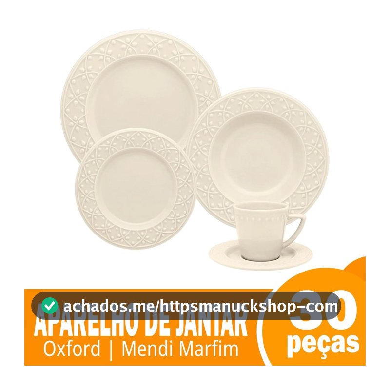 Aparelho de Jantar/Chá Oxford Mendi Marfim 30 Peças