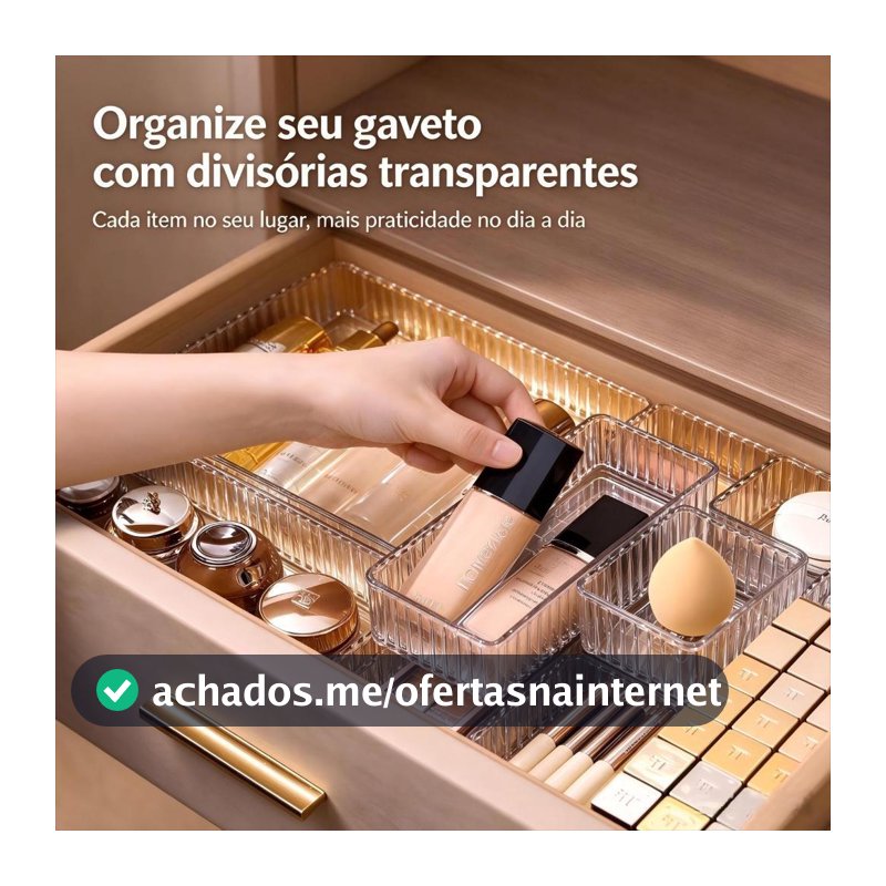 Caixa Organizadora Transparente Listrada Empilhável Multiuso para Maquiagem, Geladeira e Armário Plástico Resistente