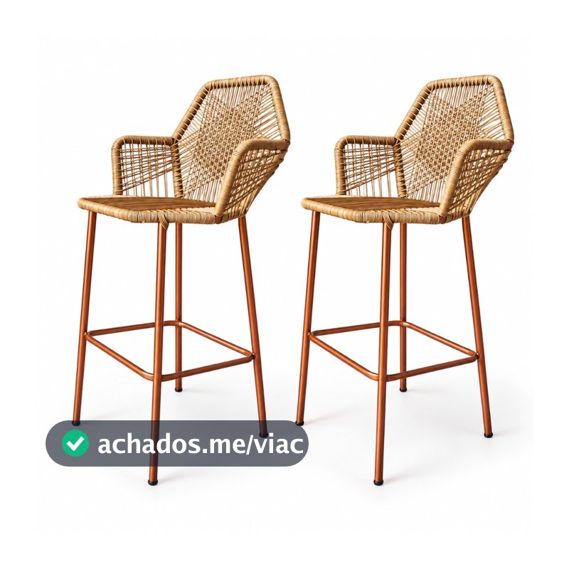 Kit 2 Banquetas Tropicália na Fibra Estrutura Cobre Ideal P/ Balcão, Restaurante, Cozinha, Varanda e Bar