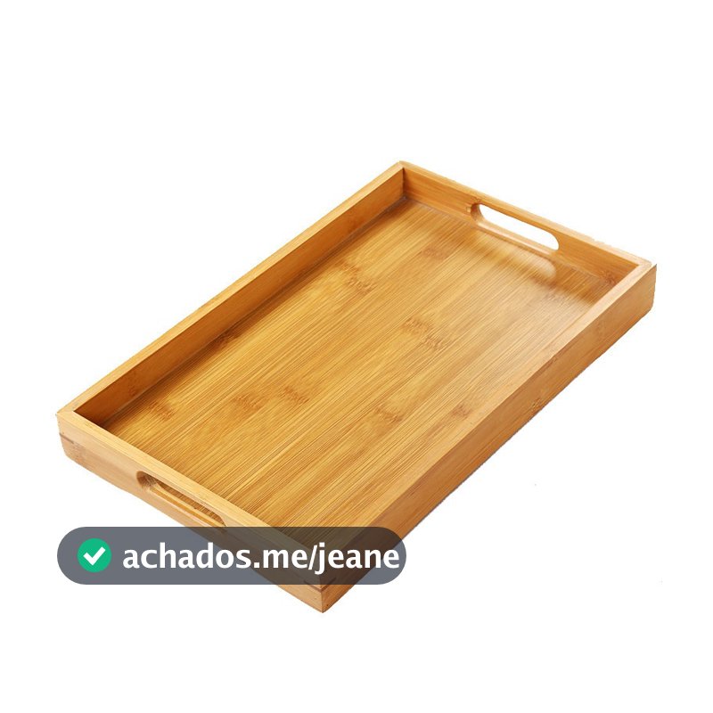 Bandeja Retangular De Bambu Com Alça de apoio Reta