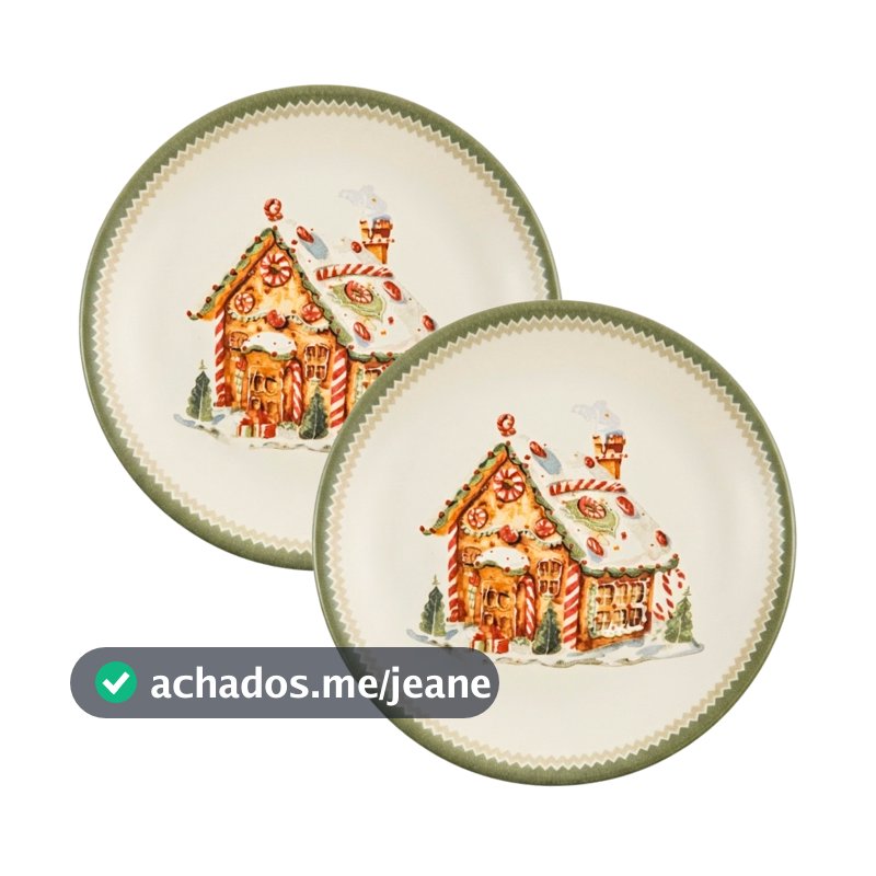 2 Pratos Sobremesa Louça Raso Natalino Feliz Segunda Linha