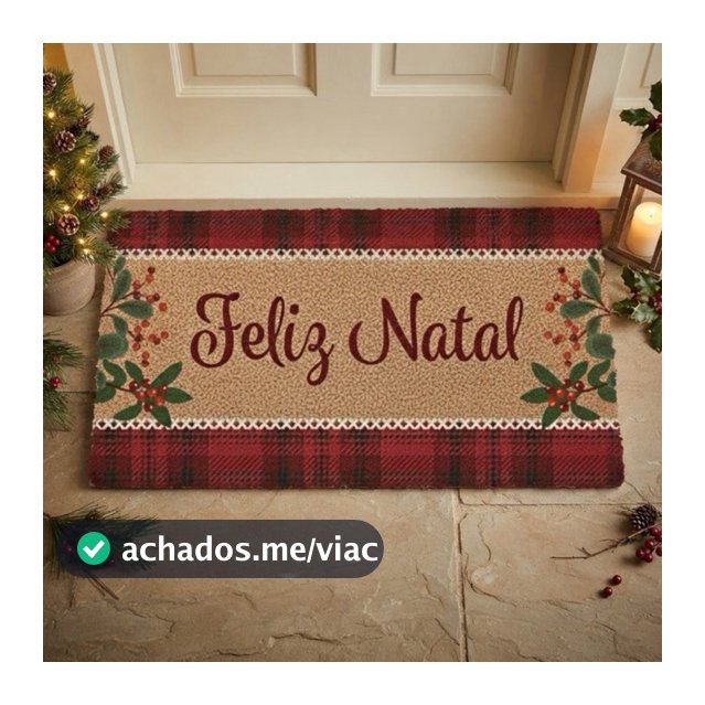 Tapete de Natal Fibra de Coco Antiderrapante Capacho Decorativo Entrada Xadrez Premium Casa Apartamento