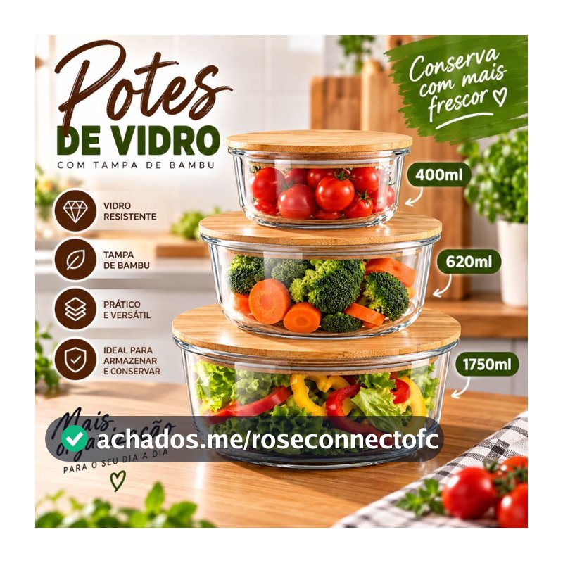 Potes 400ml/620ml/1750ml Vidro Hermético Quadrado Marmita Potes Conjunto Pote Tampa de Bambu