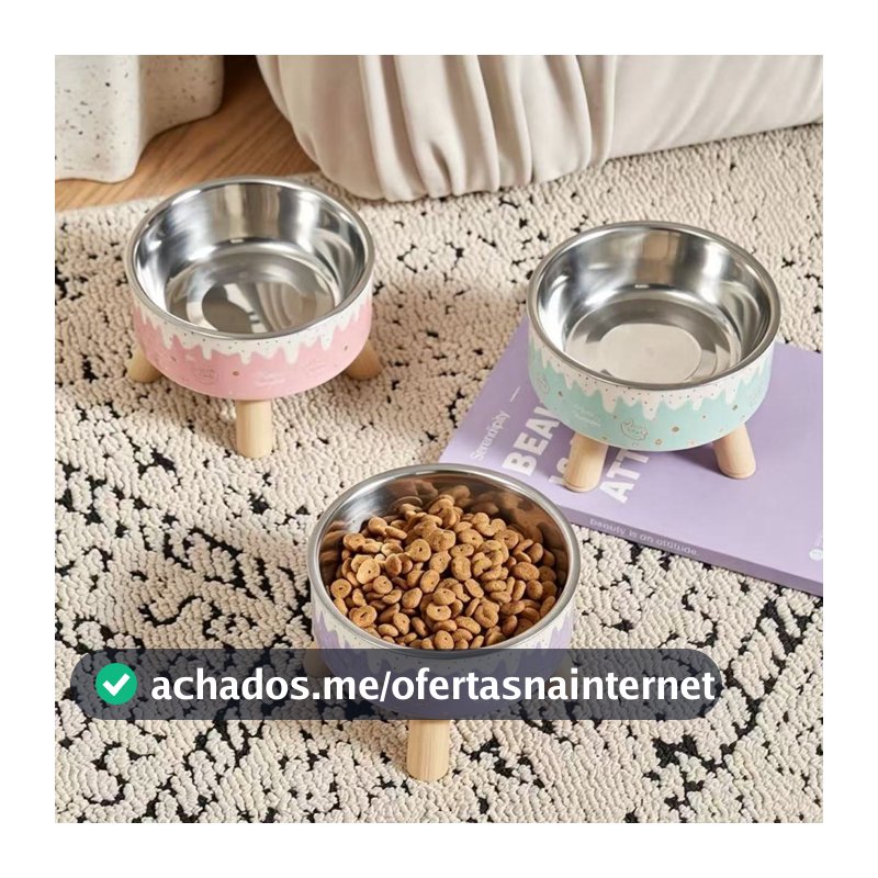 Comedouro Elevado para Cães e Gatos com Proteção para o Pescoço e Tigela de Aço Inoxidável – Base Antiderrapante