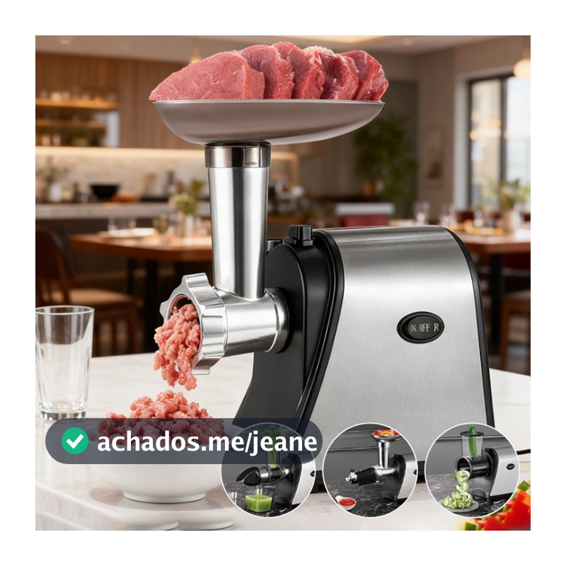 Moedor de Carne Automático em Aço Inox 110V/220V para Linguiça, Pimenta e Alho com Plugue