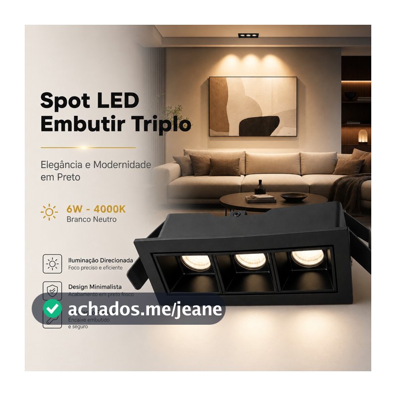 Spot Led Embutir Triplo Retangular Preto 6w 4000k Neutro