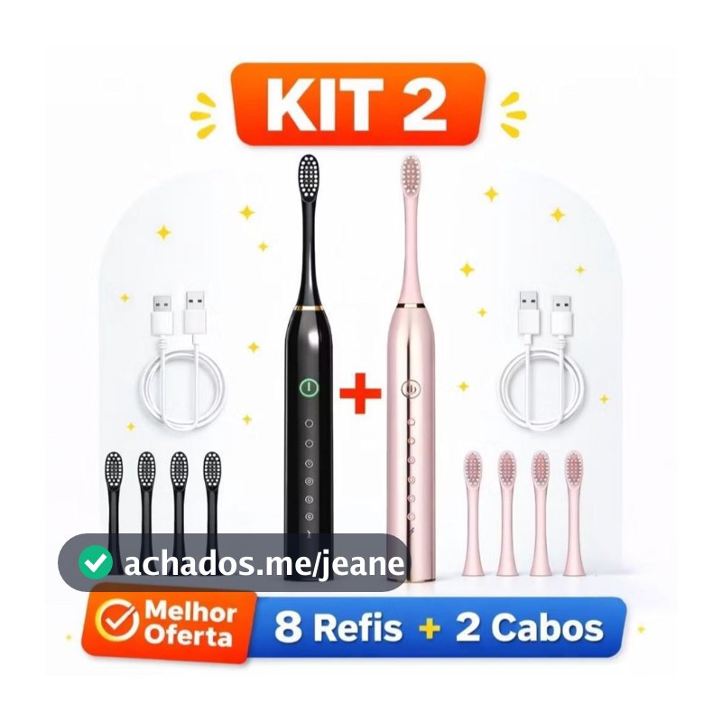 kit 2 Escova Dental Elétrica Sonic X-3 USB Carregando IPX7 Vibração Ultra-Sônica À Prova D'água Adulta 6 Modos