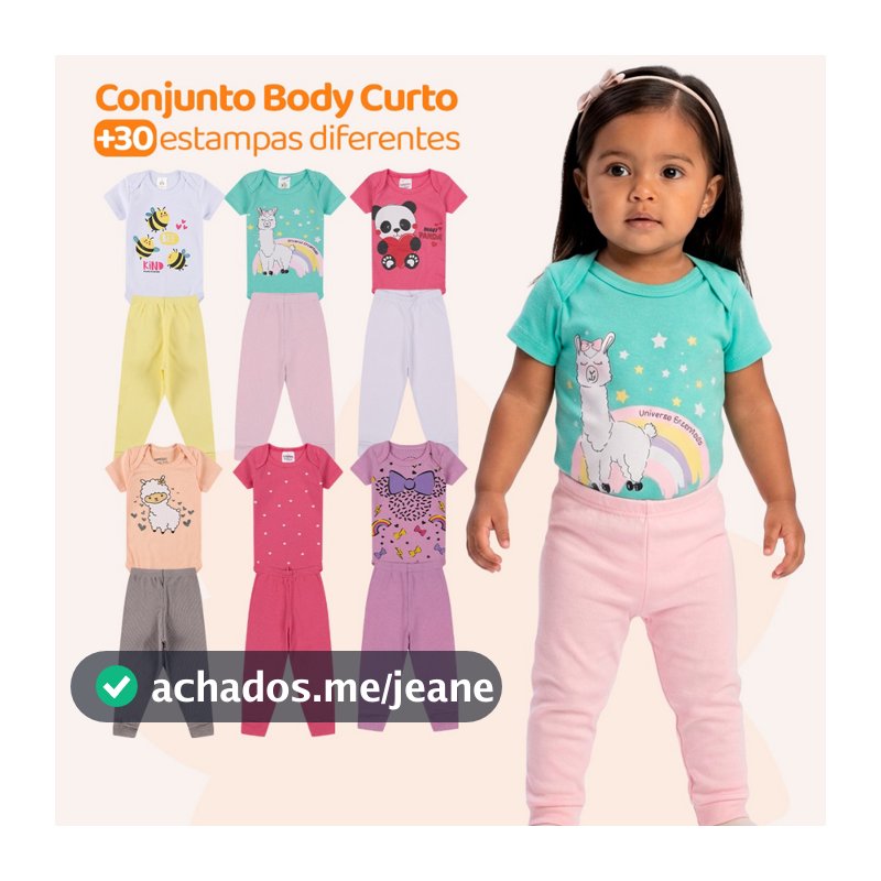 Kit 8 Peças de Roupas para Bebê Menina (4 Body Curto + 4 Calça Mijão)Kit 4 Body Roupa Infantil Bebê