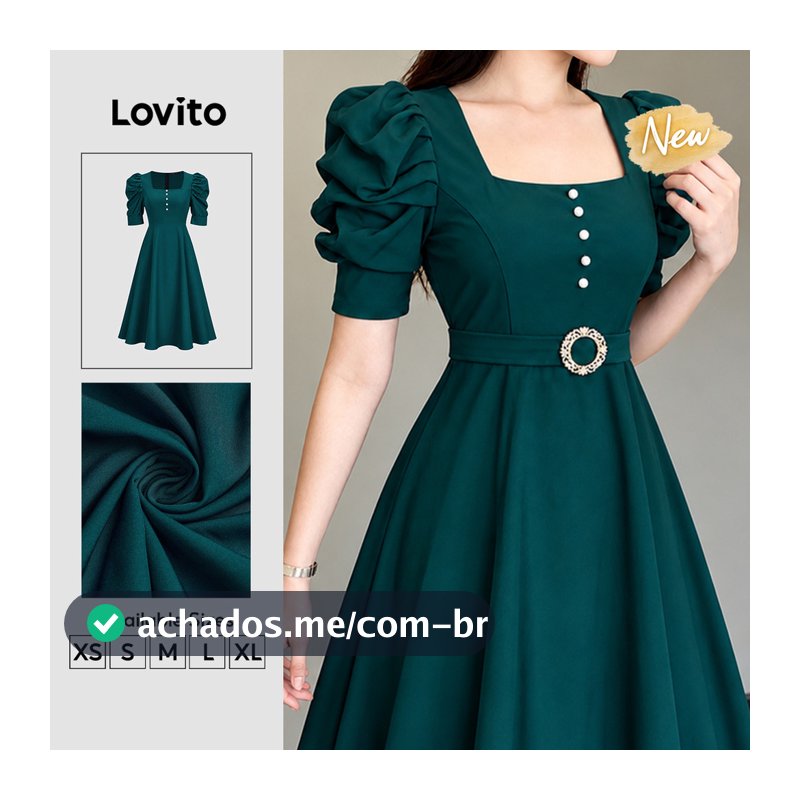 (New Arrival) Lovito Vestido Feminino Elegante Longo Plissado Em Linha a Verdeescuro Para Trabalho Primavera/Verão DRK10P1D895