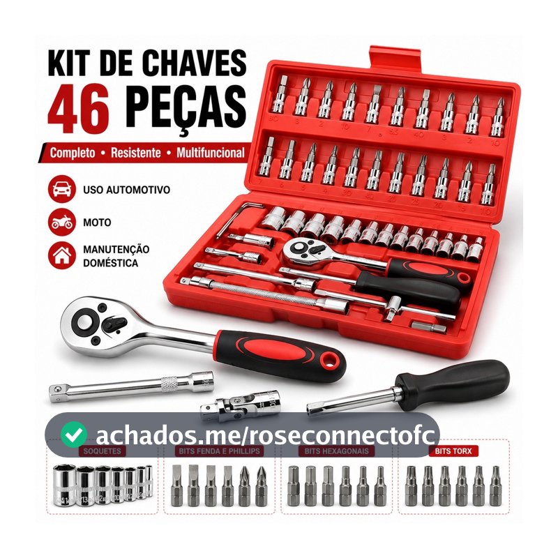 Kit De Ferramentas 46 Peças Jogo De Soquetes Chave Catraca Reversível Com Maleta Jogo De Ferramentas Completo
