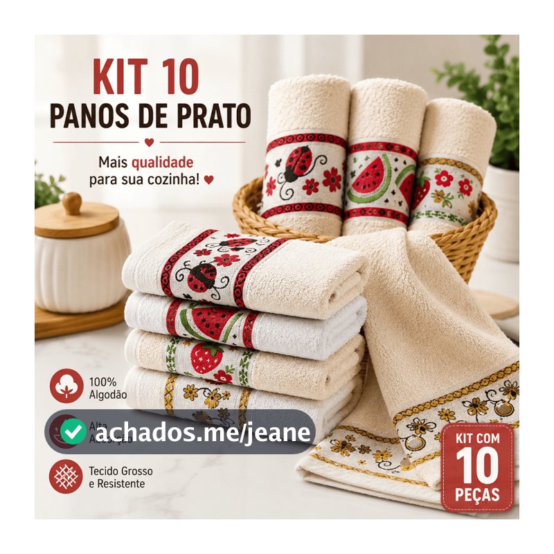 Kit 10 Panos de Prato Grandes Felpudos 100% Algodão Alta Absorção Sortidos