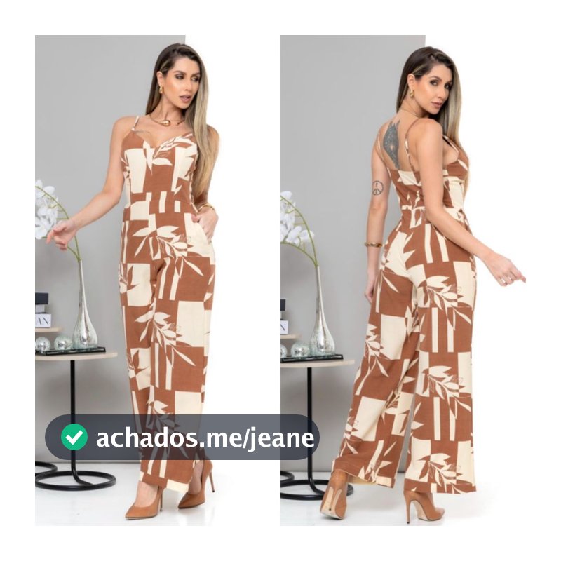 Macacão pantalona feminino Costa fechada de ziper invisíve com bojo forrado alça ajustavel elegante