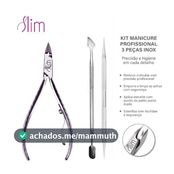 Kit 3 Peças Profissional Manicure Inox Alicate Cutícula Espátula 01 Palito Ponta Dupla 03 Esterilizável