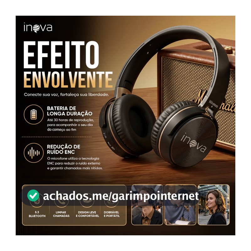 INOVA Fone Bluetooth Sem Fio Dobrável com Qualidade Som Hifi 5.4 Perfeito para Música, Chamadas Dia infantil presente